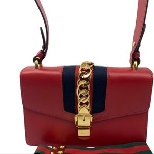 Gucci SYLVIE RED LEATHER SHOULDER BAG